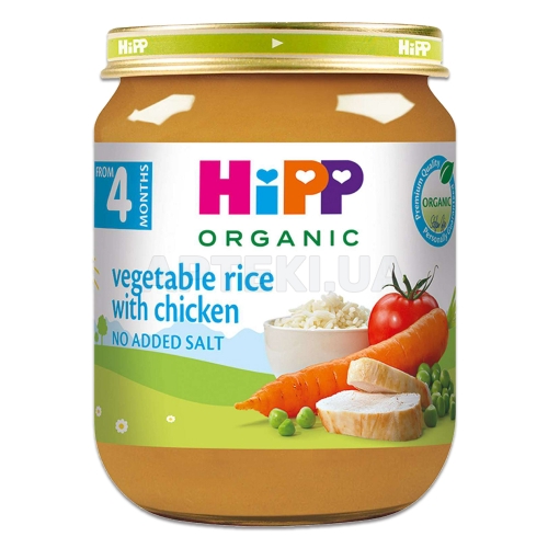 HiPP Органічне овочеве рагу з рисом і куркою 125 г з 4 місяців, №1