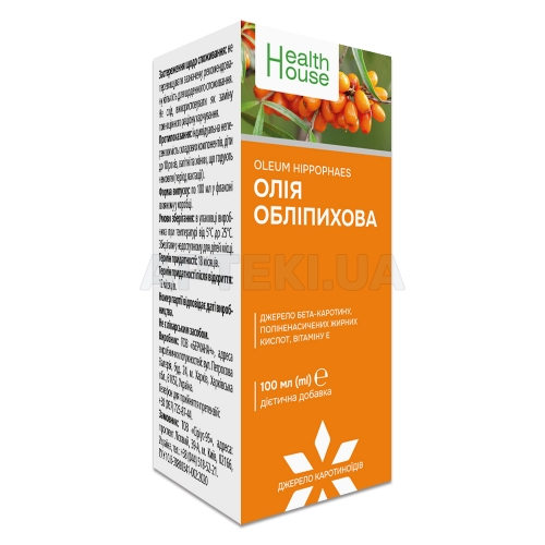 Олія обліпихова олія 13 мг/10 мл флакон 100 мл тм Health House, №1