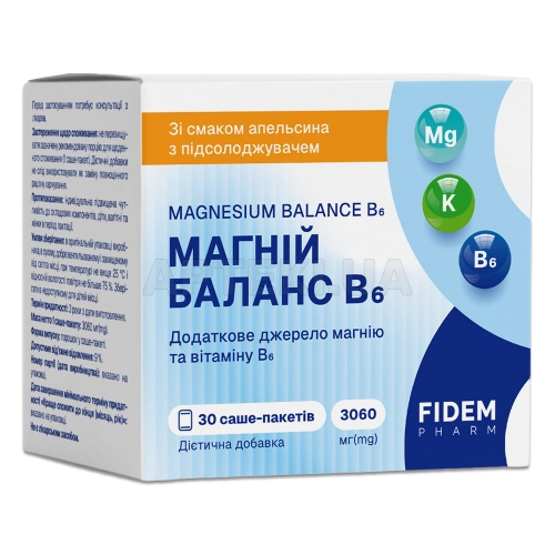 Магній Баланс B6 порошок пакет-саше тм Fidem Pharm зі смаком апельсину, №30