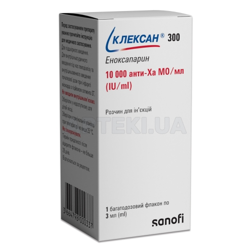Клексан® 300 раствор для инъекций 10000 анти-Ха МЕ/1 мл флакон многодозовый 3 мл, №1