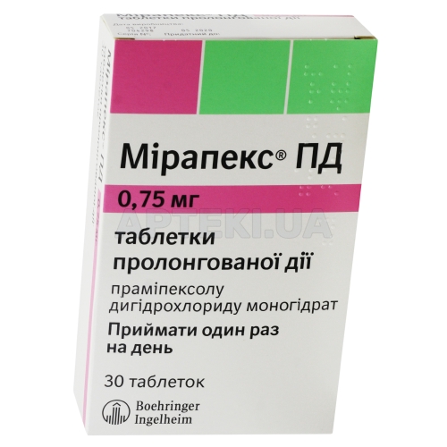 Мірапекс® ПД таблетки пролонгованої дії 0.75 мг блістер, №30