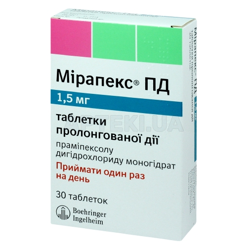 Мірапекс® ПД таблетки пролонгованої дії 1.5 мг блістер, №30