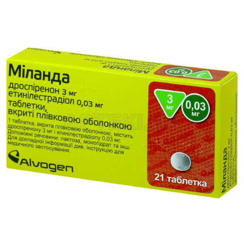 Міланда таблетки, вкриті плівковою оболонкою 3 мг + 0.03 мг блістер, №21