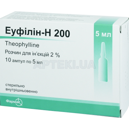 Эуфиллин-Н 200 раствор для инъекций 2 % ампула 5 мл в пачке, №10