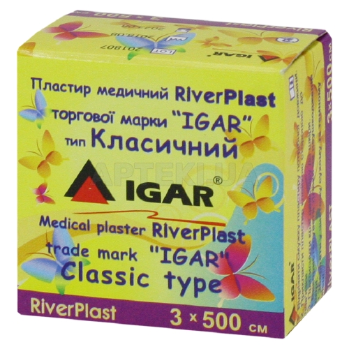 ПЛАСТЫРЬ МЕДИЦИНСКИЙ RiverPlast торговой марки "IGAR" тип КЛАССИЧЕСКИЙ (на хлопковой основе) 3 см х 500 см упаковка картонная, №1