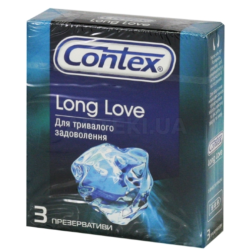 ПРЕЗЕРВАТИВИ ЛАТЕКСНІ З СИЛІКОНОВОЮ ЗМАЗКОЮ CONTEX Long love з анестетиком, №3