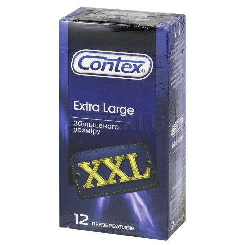 ПРЕЗЕРВАТИВИ ЛАТЕКСНІ З СИЛІКОНОВОЮ ЗМАЗКОЮ CONTEX extra large великого розміру, №12