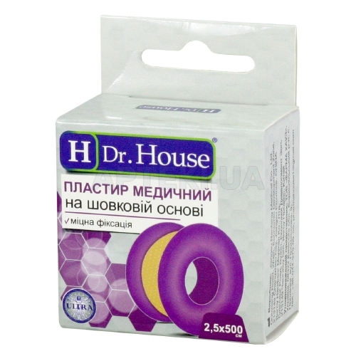 ПЛАСТЫРЬ МЕДИЦИНСКИЙ "H Dr. House" 2,5 см х 500 см пластиковая катушка, в бумажной коробке на шелковой основе, №1