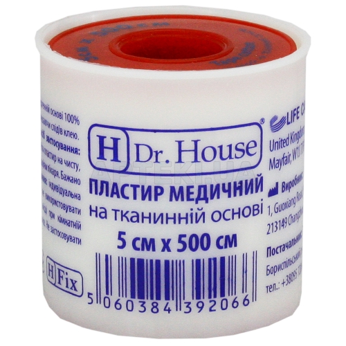 ПЛАСТЫРЬ МЕДИЦИНСКИЙ "H Dr. House" 5 см х 500 см пластиковая катушка на тканевой основе, №1