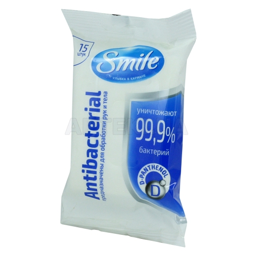 СЕРВЕТКИ ВОЛОГІ "SMILE" ANTIBACTERIAL З Д-ПАНТЕНОЛОМ, №15