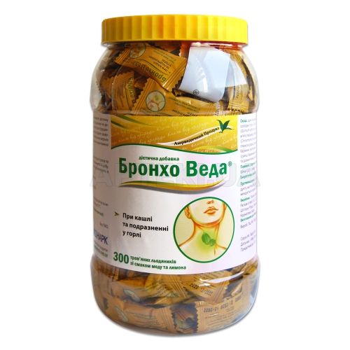 БРОНХО ВЕДА ТРАВЯНЫЕ ЛЕДЕНЦЫ СО ВКУСОМ МЕДА И ЛИМОНА леденцы банка, №300