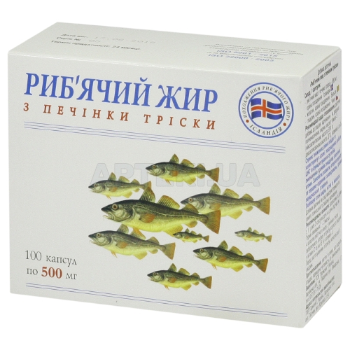 Риб'ячий жир з печінки тріски капсули 500 мг блістер, №100