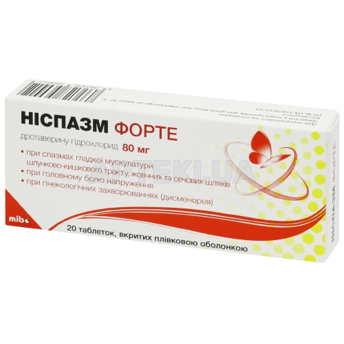 Ниспазм Форте таблетки, покрытые пленочной оболочкой 80 мг, №20