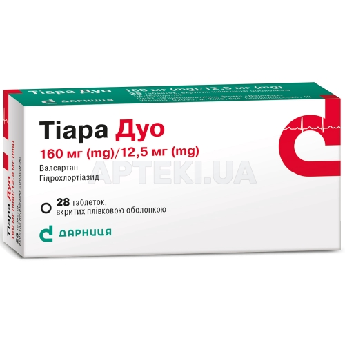 Тиара Дуо таблетки, покрытые пленочной оболочкой 160 мг + 12.5 мг контурная ячейковая упаковка, №28