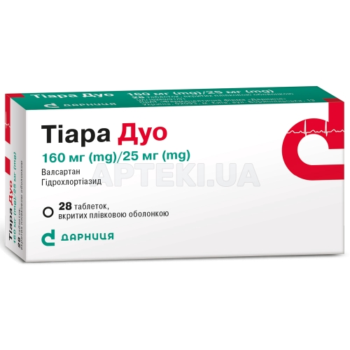 Тіара Дуо таблетки, вкриті плівковою оболонкою 160 мг + 25 мг контурна чарункова упаковка, №28
