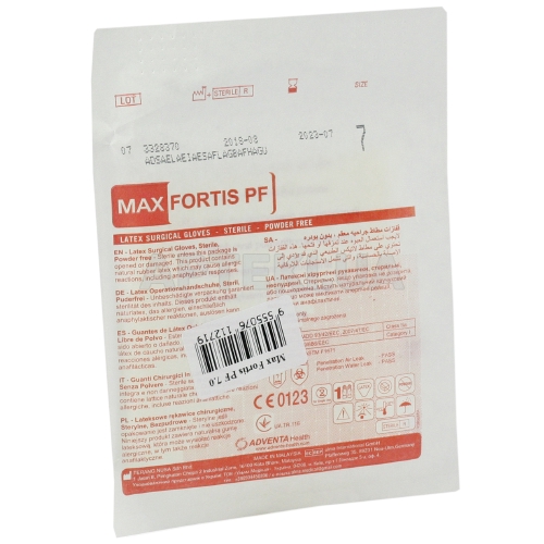 РУКАВИЧКИ ХІРУРГІЧНІ ЛАТЕКСНІ НЕОПУДРЕНІ СТЕРИЛЬНІ MAX FORTIS PF розмір 7 пара, №1