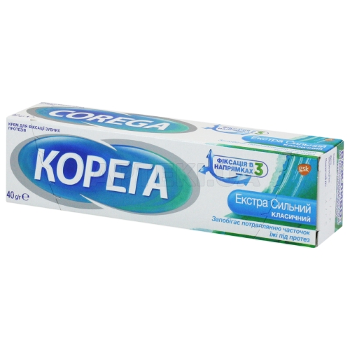 КОРЕГА ЭКСТРА СИЛЬНЫЙ КЛАССИЧЕСКИЙ КРЕМ ДЛЯ ФИКСАЦИИ ЗУБНЫХ ПРОТЕЗОВ 40 г, №1