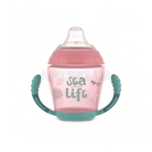 ЧАШКА 56/501, непроливайка, Canpol babies с мягким силиконовым носиком 230 мл SEA LIFE розовая, №1