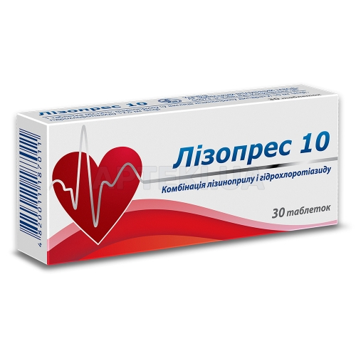 Лизопрес 10 таблетки 10 мг + 12.5 мг блистер, №30
