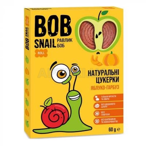 ЦУКЕРКИ НАТУРАЛЬНІ BOB SNAIL (РАВЛИК БОБ) 60 г Яблучно-гарбузові, №1