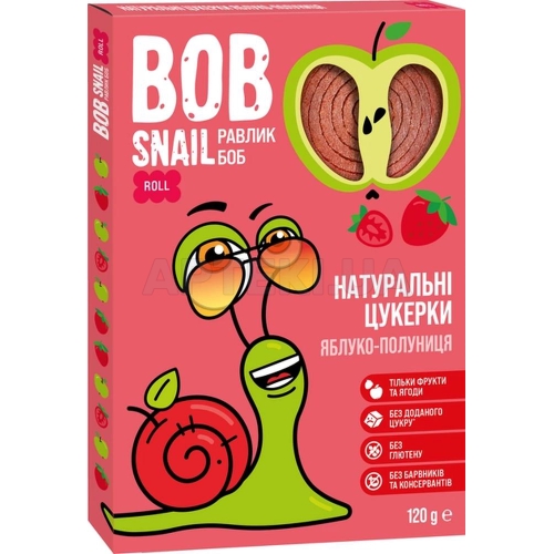 ЦУКЕРКИ НАТУРАЛЬНІ BOB SNAIL (РАВЛИК БОБ) 120 г Яблучні-полуничні, №1