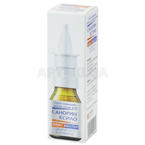 Санорин Ксило плюс ментол спрей назальний, розчин 1 мг/мл флакон з механічним розпилювачем 10 мл, №1