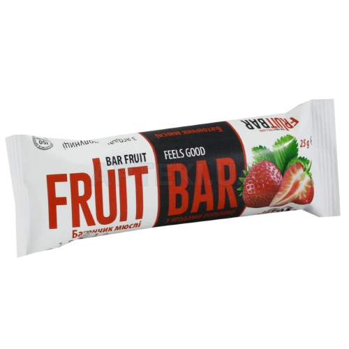 БАТОНЧИК-МЮСЛИ тм "FRUIT BAR" "С ЯГОДАМИ КЛУБНИКИ" ГЛАЗИРОВАННЫЙ 25 г, №1