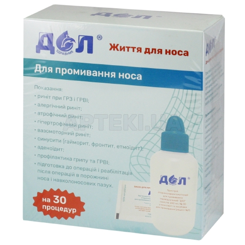 ПРИСТРІЙ ОТОРИНОЛАРИНГОЛОГІЧНИЙ ДЛЯ ПРОМИВАННЯ ІНДИВІДУАЛЬНИЙ "ДОЛ®" 240 мл рецепт №1 (в комплекті із засобами для промивання №30), №1