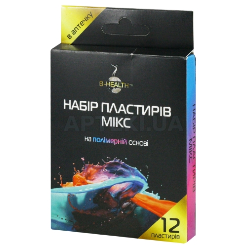 НАБОР ПЛАСТЫРЕЙ B-HEALTH™ МИКС 1,9 см х 7,2 см, 2,5 см х 7,2 см, 3,8 см х 3,8 см на полимерной основе, №12