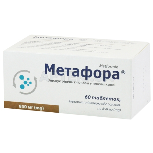 Метафора® таблетки, вкриті плівковою оболонкою 850 мг блістер, №60