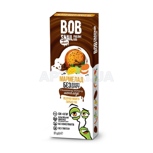 МАРМЕЛАД НАТУРАЛЬНЫЙ BOB SNAIL (УЛИТКА БОБ) яблоко-манго-тыква-чиа 27 г в бельгийском молочном шоколаде, №1