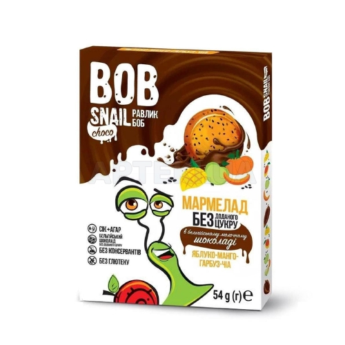 МАРМЕЛАД НАТУРАЛЬНЫЙ BOB SNAIL (УЛИТКА БОБ) яблоко-манго-тыква-чиа 54 г в бельгийском молочном шоколаде, №1