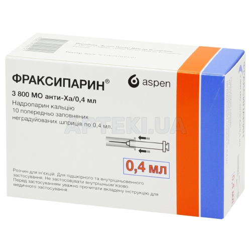 Фраксипарин® раствор для инъекций 3800 МЕ анти-Ха шприц 0.4 мл, №10