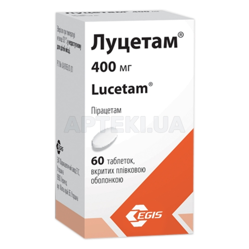 Луцетам® таблетки, вкриті плівковою оболонкою 400 мг флакон, №60