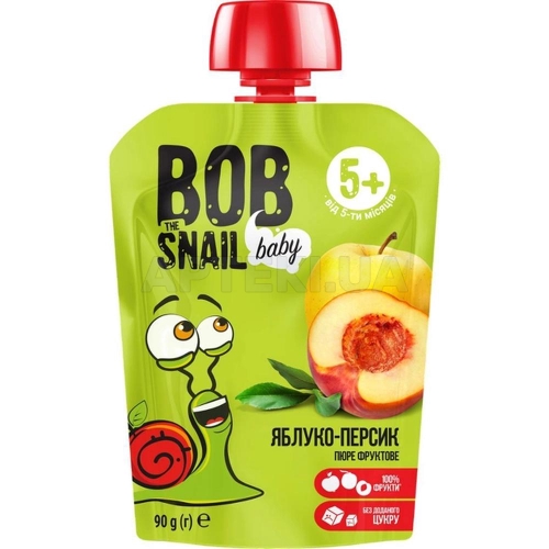 ПЮРЕ ФРУКТОВОЕ BOB SNAIL (УЛИТКА БОБ) для детей 90 г яблоко-персик, №1