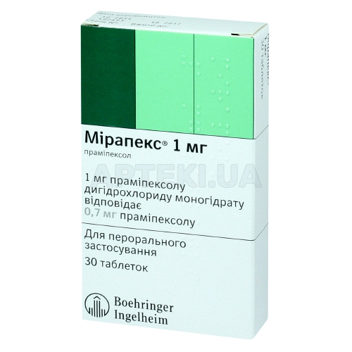 Мирапекс® таблетки 1 мг блистер, №30