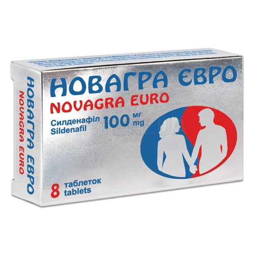 Новагра Євро таблетки, вкриті плівковою оболонкою 100 мг блістер у картонній коробці, №8