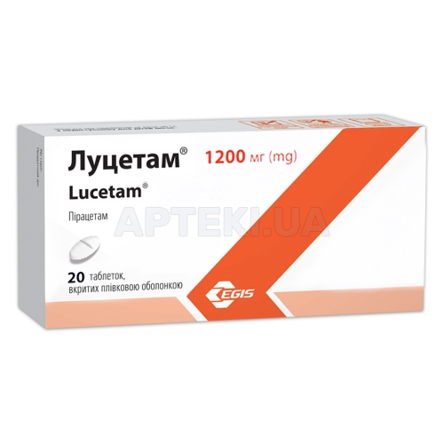 Луцетам® таблетки, вкриті плівковою оболонкою 1200 мг блістер, №20