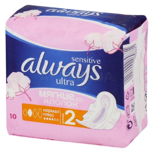 ПРОКЛАДКИ ЖІНОЧІ ГІГІЄНІЧНІ ALWAYS ULTRA SENSITIVE normal plus, №10