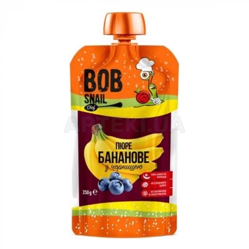 ПЮРЕ ФРУКТОВЕ BOB SNAIL (РАВЛИК БОБ) 250 г банан-чорниця, №1