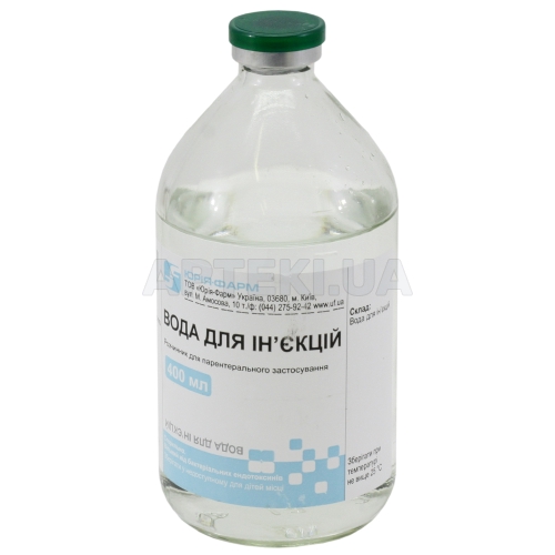 Вода для ін'єкцій розчинник для парентерального застосування 400 мл пляшка, №1