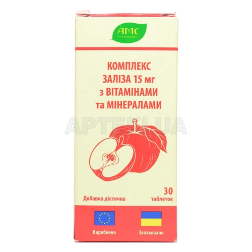 Комплекс 15 мг (mg) заліза з вітамінами та мінералами таблетки, №30