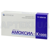 Амоксил-К 1000 таблетки, вкриті плівковою оболонкою 875 мг + 125 мг блістер, №14