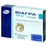 Виагра® таблетки, покрытые пленочной оболочкой 100 мг блистер, №4