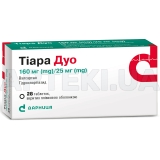Тіара Дуо таблетки, вкриті плівковою оболонкою 160 мг + 25 мг контурна чарункова упаковка, №28