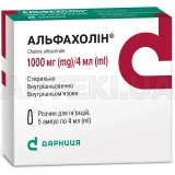 Альфахолин раствор для инъекций 1000 мг/4 мл ампула 4 мл контурная ячейковая упаковка, пачка, №5