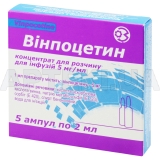Винпоцетин концентрат для раствора для инфузий 5 мг/мл ампула 2 мл пачка, №5