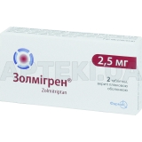 Золмигрен® таблетки, покрытые пленочной оболочкой 2.5 мг блистер в пачке, №2