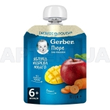 Пюре фруктово-овощное витаминизированное тм "Gerber" "Яблоко, морковь, манго" пауч упаковка 90 г с 6 месяцев, №1